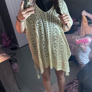 Crochet Knit Tunic Cover-Up in Pale Yellow